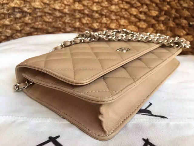 Chanel Wallet On Chain Apricot Lambskin Silver Chain for Sale