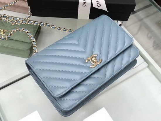 Chanel Wallet On Chain Baby Blue Chevron Lambskin