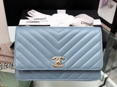 Chanel Wallet On Chain Baby Blue Chevron Lambskin