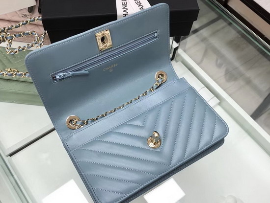 Chanel Wallet On Chain Baby Blue Chevron Lambskin