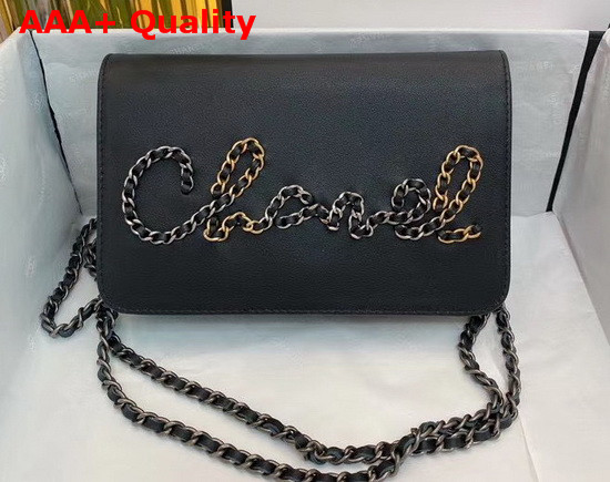 Chanel Wallet On Chain Black Calfskin Gold Tone Silver Tone and Ruthenium Finish Metal Replica