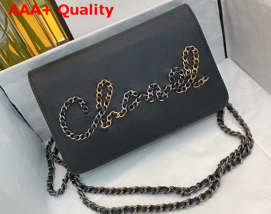 Chanel Wallet On Chain Black Calfskin Gold Tone Silver Tone and Ruthenium Finish Metal Replica