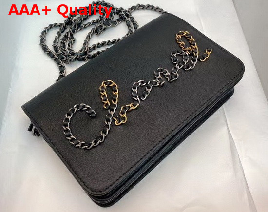 Chanel Wallet On Chain Black Calfskin Gold Tone Silver Tone and Ruthenium Finish Metal Replica