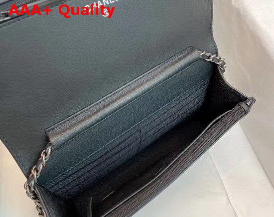 Chanel Wallet On Chain Black Calfskin Gold Tone Silver Tone and Ruthenium Finish Metal Replica