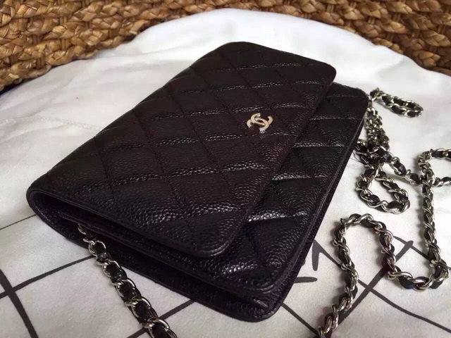 Chanel Wallet On Chain Black Caviar Silver Hardware for Sale