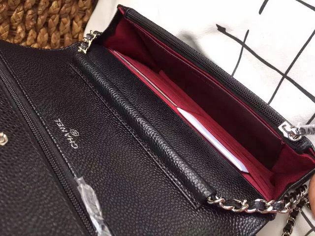 Chanel Wallet On Chain Black Caviar Silver Hardware for Sale