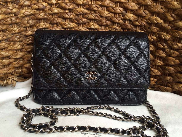 Chanel Wallet On Chain Black Caviar Silver Hardware for Sale