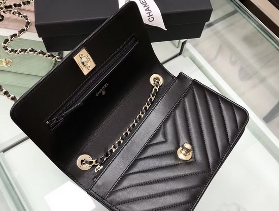 Chanel Wallet On Chain Black Chevron Lambskin