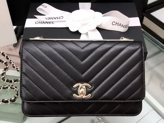 Chanel Wallet On Chain Black Chevron Lambskin