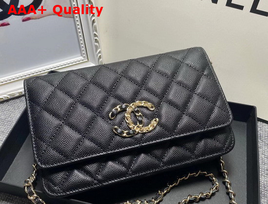 Chanel Wallet On Chain Black Grained Calfskin Replica