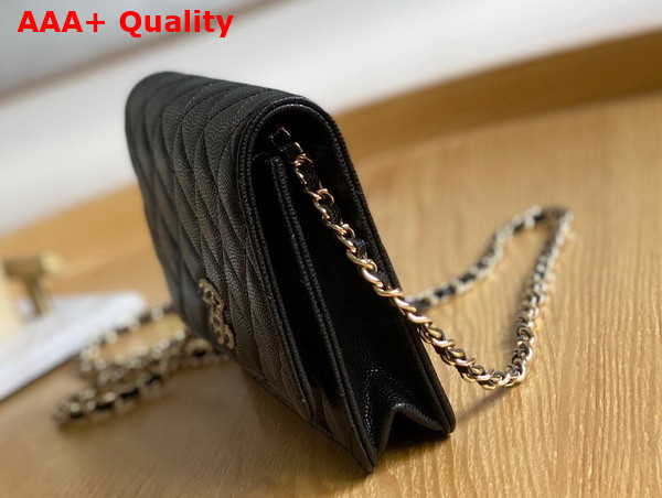 Chanel Wallet On Chain Black Grained Shiny Calfskin Replica