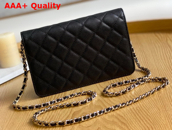 Chanel Wallet On Chain Black Grained Shiny Calfskin Replica