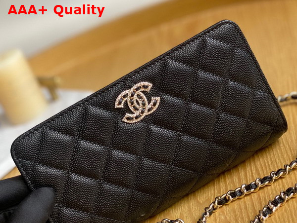 Chanel Wallet On Chain Black Grained Shiny Calfskin Replica