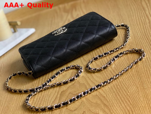 Chanel Wallet On Chain Black Grained Shiny Calfskin Replica