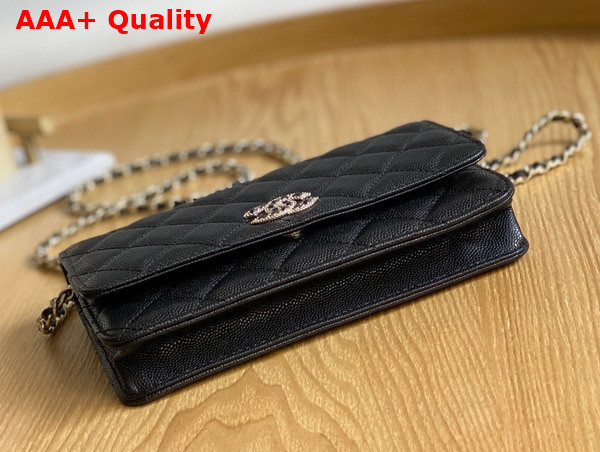 Chanel Wallet On Chain Black Grained Shiny Calfskin Replica