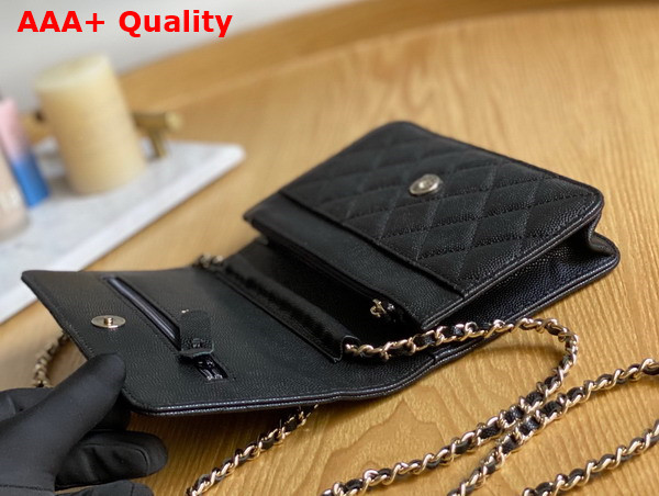 Chanel Wallet On Chain Black Grained Shiny Calfskin Replica