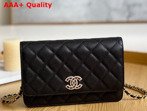 Chanel Wallet On Chain Black Grained Shiny Calfskin Replica