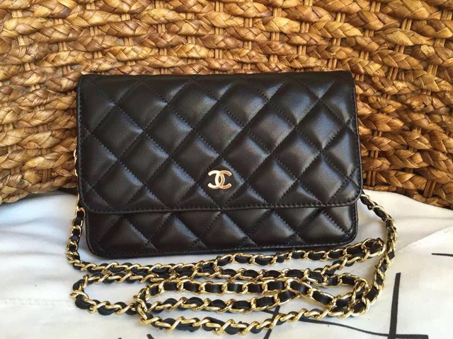 Chanel Wallet On Chain Black Lambskin Gold Hardware for Sale