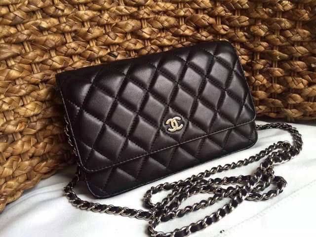 Chanel Wallet On Chain Black Lambskin Silver Hardware for Sale