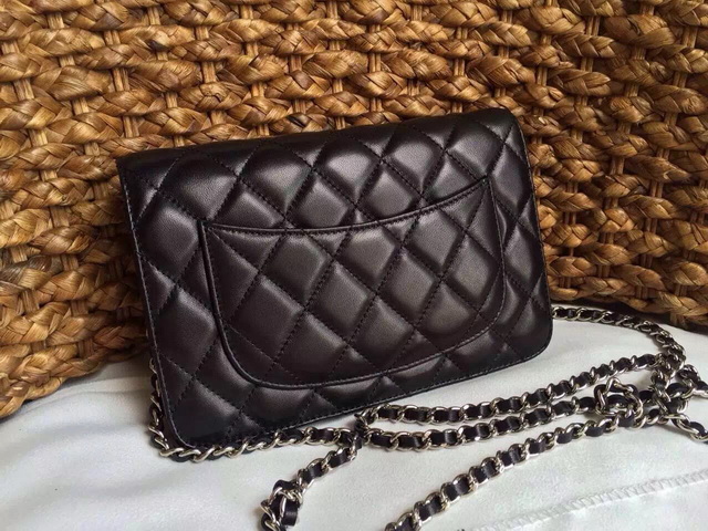 Chanel Wallet On Chain Black Lambskin Silver Hardware for Sale