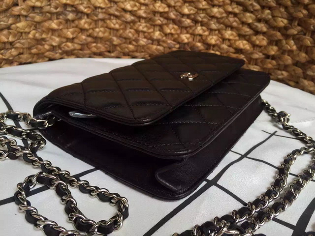 Chanel Wallet On Chain Black Lambskin Silver Hardware for Sale