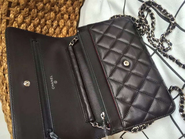 Chanel Wallet On Chain Black Lambskin Silver Hardware for Sale