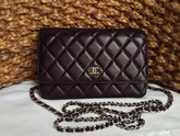 Chanel Wallet On Chain Black Lambskin Silver Hardware for Sale