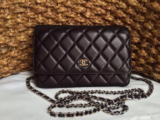 Chanel Wallet On Chain Black Lambskin Silver Hardware for Sale