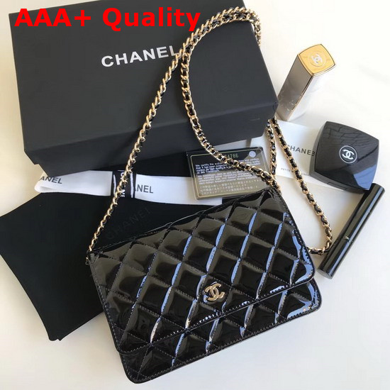 Chanel Wallet On Chain Black Patent Leather Replica