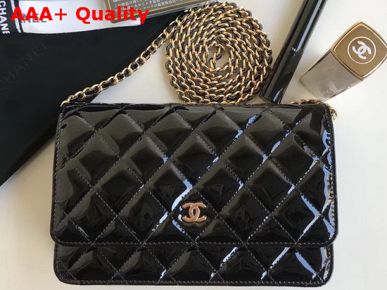 Chanel Wallet On Chain Black Patent Leather Replica