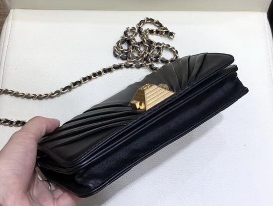 Chanel Wallet On Chain Black Pleated Lambskin and Gold Tone Metal AP0388