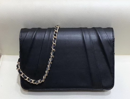 Chanel Wallet On Chain Black Pleated Lambskin and Gold Tone Metal AP0388