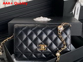 Chanel Wallet On Chain Black Shiny Lambskin Imitation Pearls Gold Tone Metal AP4282 Replica