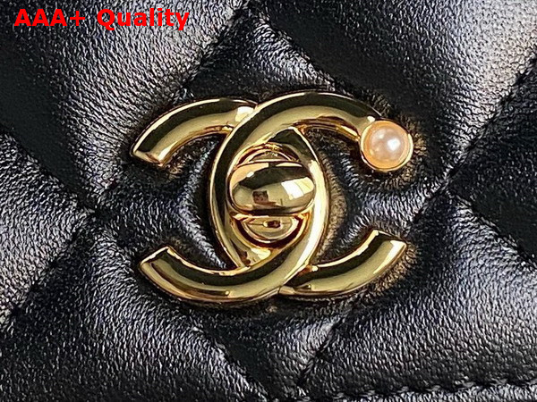 Chanel Wallet On Chain Black Shiny Lambskin Imitation Pearls Gold Tone Metal AP4282 Replica