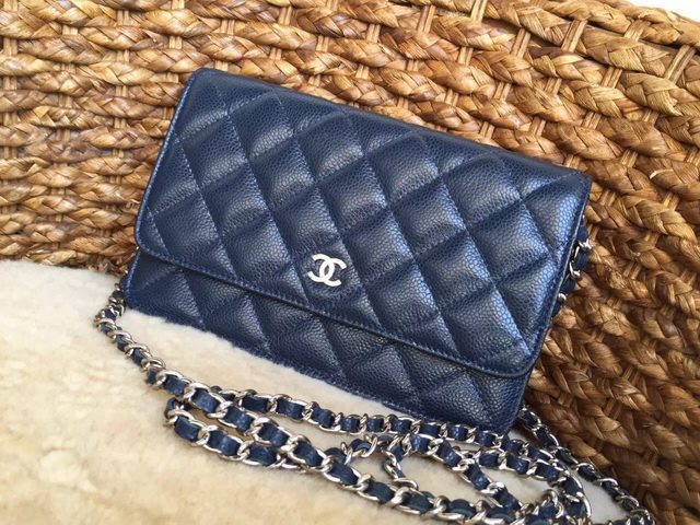 Chanel Wallet On Chain Blue Caviar Silver Hardware for Sale