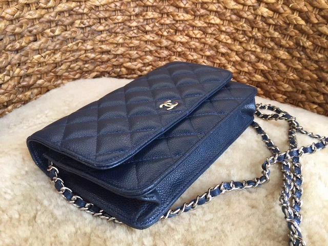 Chanel Wallet On Chain Blue Caviar Silver Hardware for Sale