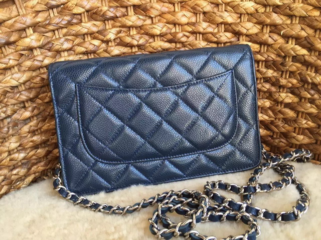 Chanel Wallet On Chain Blue Caviar Silver Hardware for Sale