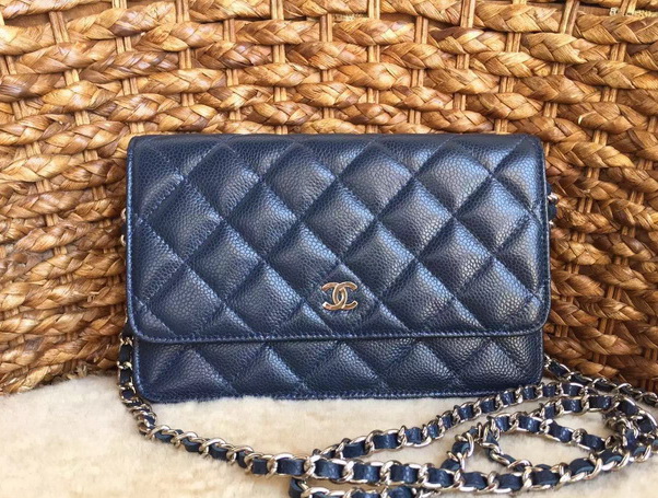 Chanel Wallet On Chain Blue Caviar Silver Hardware for Sale