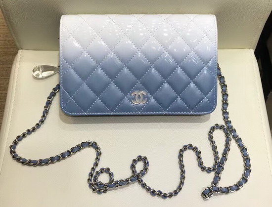 Chanel Wallet On Chain Calfskin and Patent Calfskin Blue and White