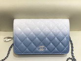 Chanel Wallet On Chain Calfskin and Patent Calfskin Blue and White