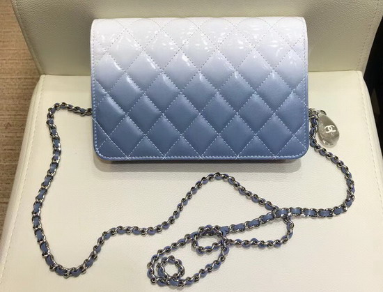 Chanel Wallet On Chain Calfskin and Patent Calfskin Blue and White