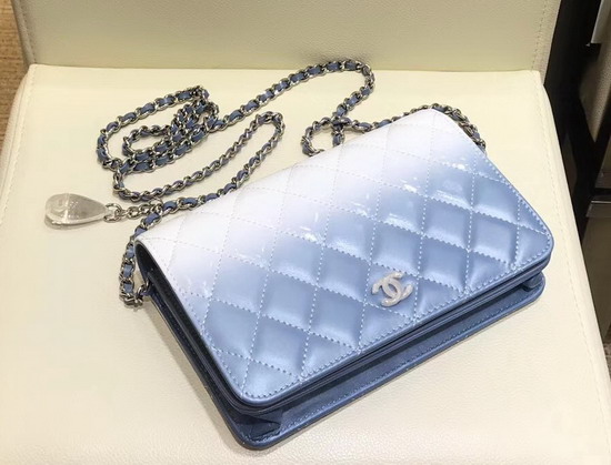 Chanel Wallet On Chain Calfskin and Patent Calfskin Blue and White