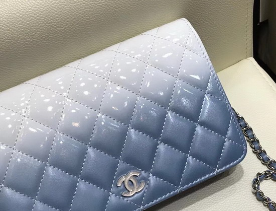 Chanel Wallet On Chain Calfskin and Patent Calfskin Blue and White