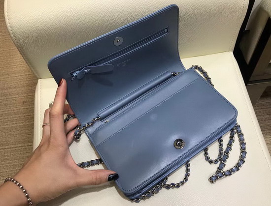 Chanel Wallet On Chain Calfskin and Patent Calfskin Blue and White