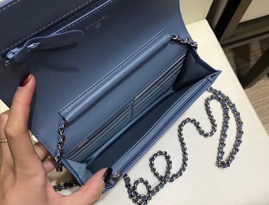 Chanel Wallet On Chain Calfskin and Patent Calfskin Blue and White