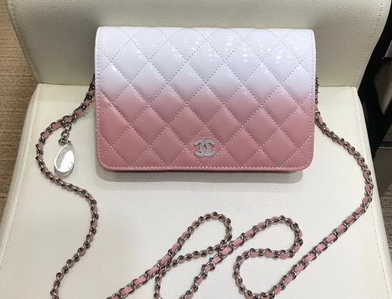 Chanel Wallet On Chain Calfskin and Patent Calfskin Pink and White