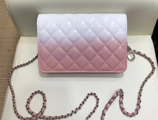 Chanel Wallet On Chain Calfskin and Patent Calfskin Pink and White