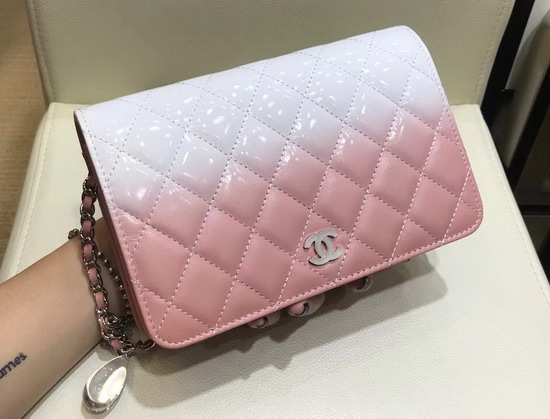 Chanel Wallet On Chain Calfskin and Patent Calfskin Pink and White