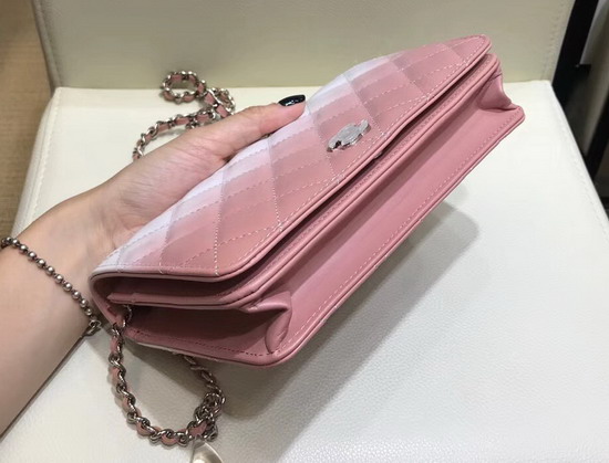 Chanel Wallet On Chain Calfskin and Patent Calfskin Pink and White