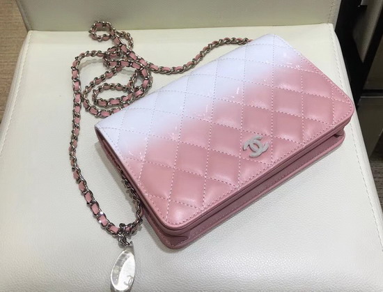 Chanel Wallet On Chain Calfskin and Patent Calfskin Pink and White